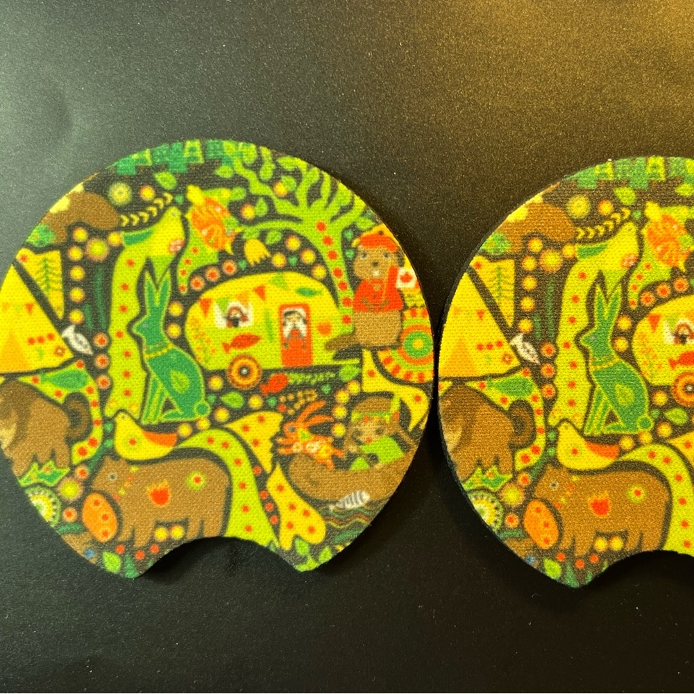 Camping Forest Car Cup Holders Coasters Set Of 2  New